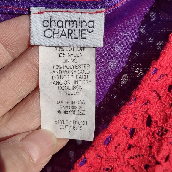 Charming Charlie size small red lace party dress purple lining! - Picture 4 of 8